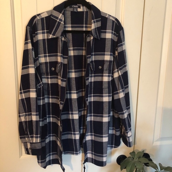 CHAPS Plus Size Shacket - Plaid Zippered - Picture 1 of 7